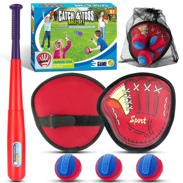 Toss and Catch Ball Set,Kids Beginner Baseball Training Glove&Baseball Bat,Velcro Ball and Catch Game Backyard Beach Pool Outdoor Sports Toys for Boys Girls,Christmas Stocking Stuffers Gifts for Kids