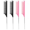 Rat Tail Comb，Parting Comb, Metal Long Steel Pin Rat Tail Combs set，Combs for Hair Stylist，Hair Combs for Women（4Packs,Black|Pink）