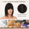 RUWISS Human Hair Topper with Bangs Crown Topper Hair Pieces for Women Short Wiglet Topper for Thinning Hair 7.5 * 13CM Silk Base 100% Real Human Hair Clip in Topper 10Inch 35g（Natural Black）
