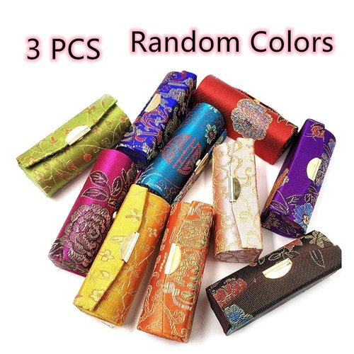 wiiAiloo Lipstick Case Classic Woven Satin Lipstick Holder Ladies Retro Floral Lipstick Case Holder Organiser Lipstick Box with Makeup Mirror Cosmetic Storage Kit for Women Girls(3 Pcs Random Colors)