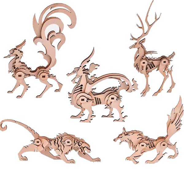 (5pcs) Animal Wood Puzzles Adult, 3D Wooden Puzzles Set, Exquisite DIY Model Craft kit, Artwork Set Waiting to be Painted
