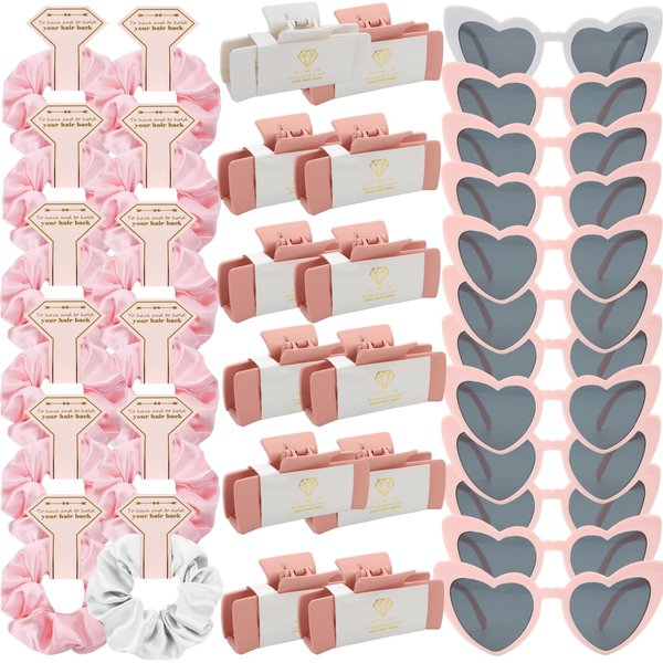 36pcs Bridesmaid Scrunchies Proposal Gifts 4.1inch square Hair Claws Bachelorette Claw Clip Hair Clips heart sunglasses Girls Stuff Cute Hair Clips for Wedding Party Favors (36pcs White&Pink)