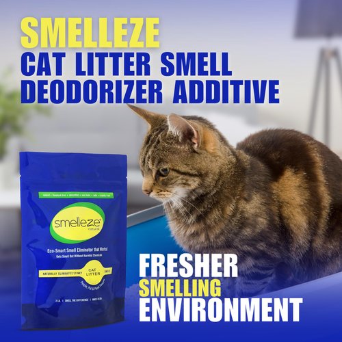 SMELLEZE Natural Cat Litter Deodorizer and Litter Box Odor Eliminator Additive for Strong Smells Unscented Kitty Litter Smell Control Safe Long-Lasting Granules for Multi Cat Homes 2 lb
