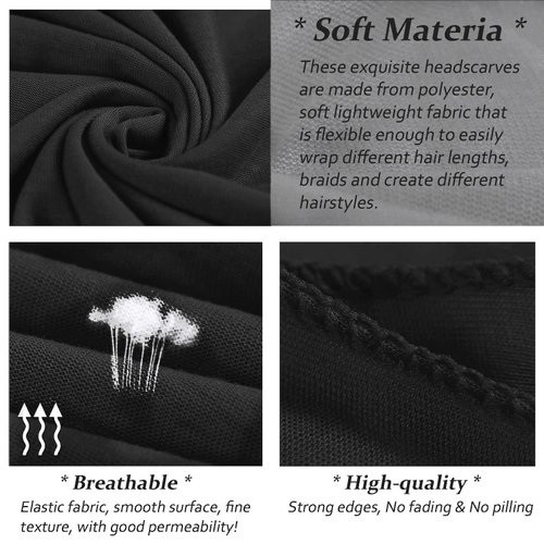 XTREND 1 Piece Stretch Head Wrap Jersey Turban Urban Hairband Scarf Fashion Headband Solid Color Breathable Ultra Soft Extra Long Head Band Tie for Women (Black)