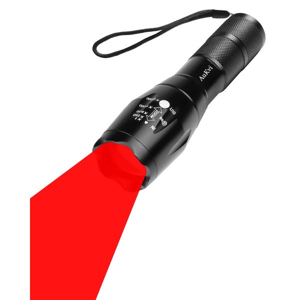 Deep Red Light Flashlight 670nm Single Mode Long Range Red Hunting Flashlights Torch with Zoomable for Astronomy, Aviation, Night Observation-Black