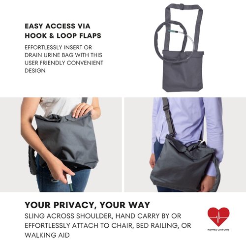 Urine Drainage Bag Holder with Catheter Tube Cover & Adjustable Strap - Grey