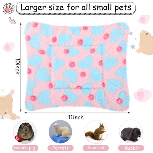 4 Pieces Rabbit Bunny Bed Guinea Pig Bed Mats Plush Bunny Pad Mats Small Animal Dog Cat Bed Dog Crate Kennel Pad Mat Hamster Cozy Dog Bed Mat for Small Animal (Heart Pattern, 10 x 11 Inch)