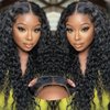 ALLRUN Wear And Go 4x4 Water Wave Closure Wigs Human Hair 22 Inch Curly Wigs For Black Women Glueless Hd Lace Wigs Pre-Cut Pre Plucked Pre-Bleached Human Hair Wigs 180% Density