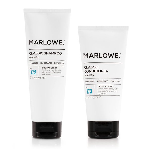 MARLOWE. Shampoo and Conditioner Set, No. 172 Classic Mens Shampoo 8 oz & No. 173 Classic Conditioner for Men 6 oz, Moisturizing Argan Oil & Coconut Oil, Fresh Original Woodsy Scent, All Hair Types