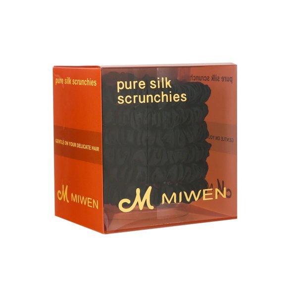 Miwen Silk Scrunchies 100% Pure Mulberry Silk Hair Ties,Gentle on Hair, Soft & Shiny, Less Pulling, Breakage for Ponytail (Small, Black)