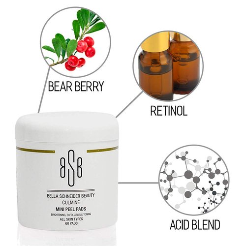 Bella Schneider Beauty Facial Cleanser Peel Pads, Culmine Extra Strength Exfoliating Skin Pads for Healthy, Clean & Brighter Skin, Salicylic and Glycolic Acid Pads for Face Cleanser