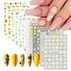 12 Sheets Spring Daisy Nail Art Stickers 3D Self-Adhesive Nail Supplies Flower Leaf Nail Stickers with Nail Design Yellow White Flowers Nail Decals Floral Nail Art Design for Women Girls DIY Nail