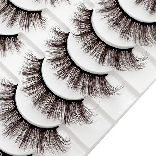 Brown Eyelashes Natural Look Dark Brown False Lashes Wispy Faux Mink Lashes Fluffy Fake Lashes 3D Strip Evelashes Pack 10 Pairs(MQ607)