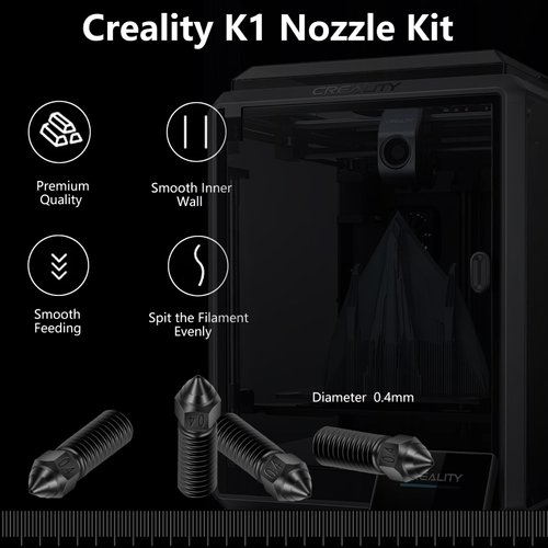 Official Creality K1 Nozzle Kits, 5PCS Ender 3 V3 KE 3D Printer Hardened Steel Nozzles 0.4mm, High-Speed Printing and High Flow Extruder Nozzles for Creality K1, K1 Max, CR-M4, CR-10 SE 3D Printers