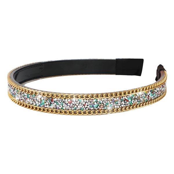Jaciya Rhinestone Headband Crystal Bling Rainbow Headband for Women Girls Hair Accessories Gold Metal Chain Headband Glitter Sparkle Hairband Women's Fashion Head Band