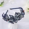 Formery Handmade Blue Flowers Headband Crystal Floral Hairband Wedding Prom Party Copper Wire Flower Bead Headpiece for Women and Girls