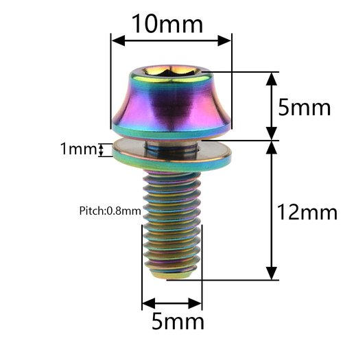 Wanyifa Titanium M5x12mm with Washers Bicycle Water Bottle Cage Hex Bolts Pack of 4 (Colorful)