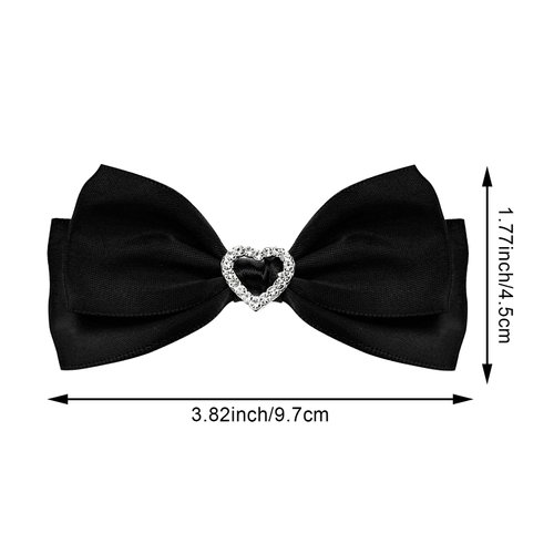 4 PACK Valentine's Satin Hair Bow Clips, Heart Rhinestone Styling Bow Barrettes Handmade Bowknot Hairpins Hair Accessories for Women Girls (Black+White)