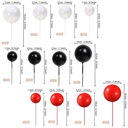 24 PCS Colorful Balls Cupake Toppers Mini Balloon Cake Toppers DIY Foam Ball Cake Insert Decoration for Wedding Anniversary Baby Shower Birthday Party Decorations Supplies Black White Red