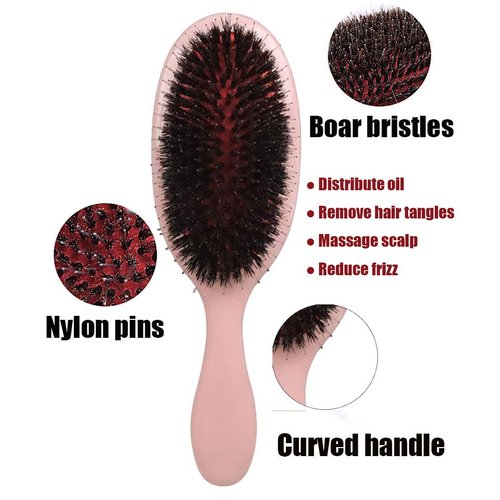 Boar Bristle Hair Brush and Comb for Curly Fine Straight Natural Hair, Anti-frizz Paddle Detangling Brush Styling Hairbrush Comb Set for Women Men, Boar Nylon Mixed Bristle Brush