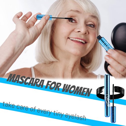 Mascara for Older Women 60 Plus, Mascara for Seniors with Thinning Lashes, Hypoallergenic Mascara Sensitive Eyes, Mascara Black Volume and Length, Black Mascara Waterproof Smudge Proof, Black (2pc)