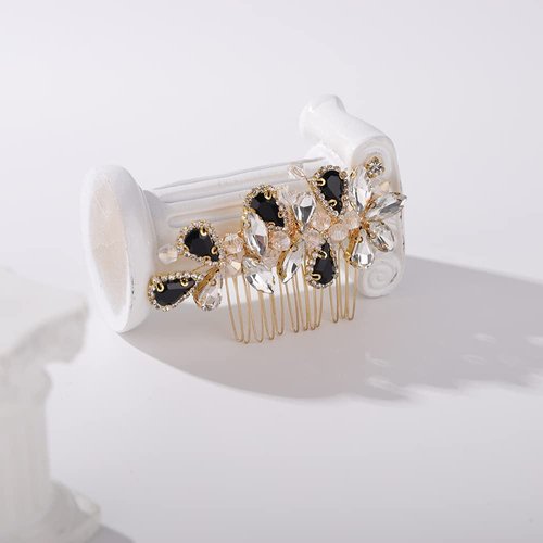 Bridal Hair Comb Rhinestone Teardrop Hair Comb for Bride Beaded Cute Hair Pieces Multi-Color (black, GOLD)