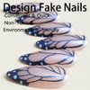 QQPPOLIU Almond Press on Nails Glitter Fake Nails Medium Length Press Ons With Butterfly Designs Glue on Nails for Women 24pcs