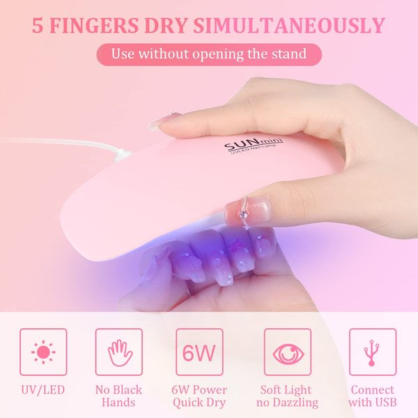 URAQT Mini Gel Nail Lamp, Portable Professional 6W UV LED Gel Nail Dryer with USB, Curing Lamp Professional Nail Art Tool Accessory for All Gel Nail Polish, Gift for Valentines Birthday