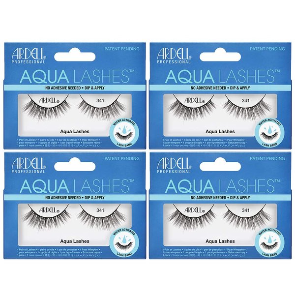 Ardell Aqua False Strip Lashes 341, Water Activated Faux Lashes, Reusable, No Lash Glue Required, 4 Pack