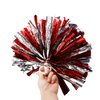 Regpre Cheerleading Pom Poms 14" Red Silver Metallic Foil with Ring Handle for Cheer Squads, Sports Dance Competitions, Cheering, 2 Pack