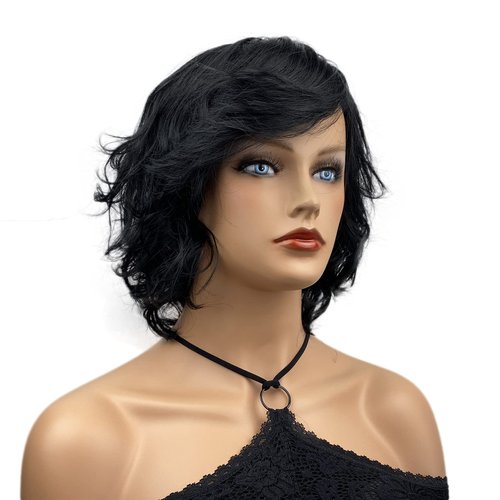 Wiginway Short Layered Shaggy Wavy Wigs Black Full Synthetic Wigs Daily for Women