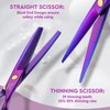 JASON Hair Scissors Professional - 10 PCS Haircut Scissors Set, Thinning Shears for Hair Cutting with 30 Teeth, Straight Shears for Men Women Home Salon Barber (6.7", Purple)