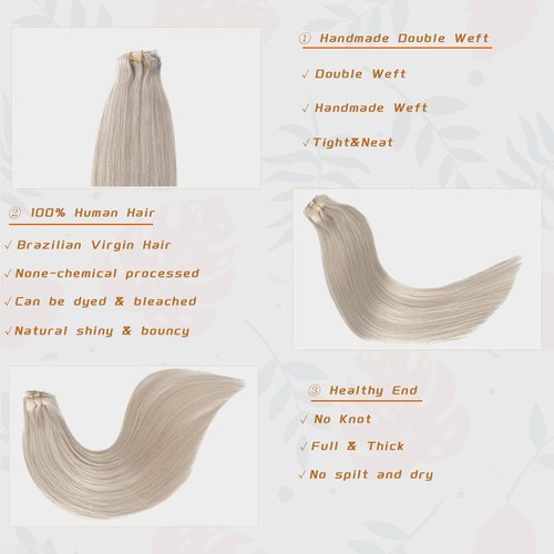 Clip in Hair Extensions Real Human Hair Double Weft Handmade Straight Human Hair Extensions 5pcs 70g 100% Brazilian Virgin Human Hair for Women, White Long Hair Extensions (#ice white,22Inch)