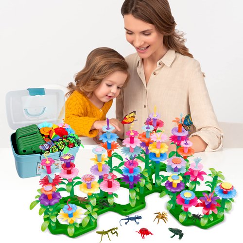 Toys Gifts for 2 3 4 5 6 Years Old Toddler Girls Boys,156 PCS Insect Flower Garden Building-Educational Learning Pretend Play Gardening Set,Christmas First 1st Birthday Gifts for Preschool Kids Age 2+