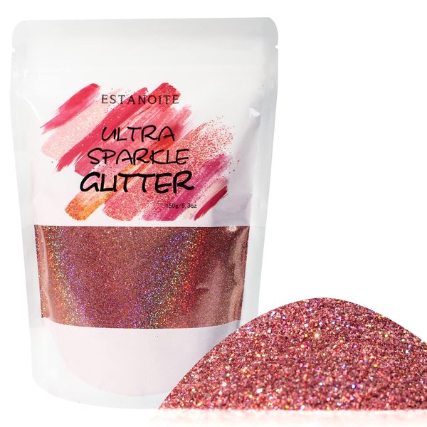 Fine Glitter for Resin 150g, Premium Craft Glitter, Resin Extra Fine Holographic Glitter Multi Purpose Dust Powder, Sparkle Cosmetic Glitter for Nails Body Face Eye Makeup (Rose Pink)