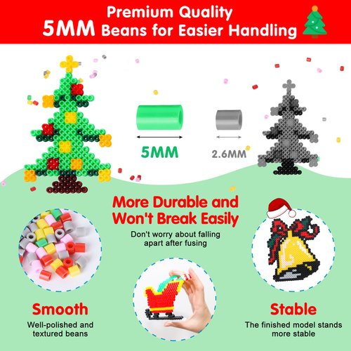 Christmas Fuse Beads Kit, 7000PC 5MM Melty Beads Set, Iron Melting Beads Christmas Craft Kit with Pegboards,Ironing Paper, 34 Christmas Patterns, Arts and Crafts Set for Boys Girls Christmas Birthday