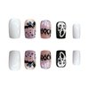 Halloween Press on Nails Short Square Fake Nails Scream Ghost Face Acrylic Nails Pink Blood Drop False Nails Bat Design Artificial Nails Full Cover Stick on Nails Glossy Glue on Nails for Women 24pcs