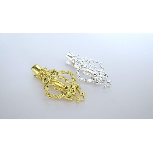 Gold or silver scroll metal alligator hair clip for fine thin hair (Primary color: Silver)