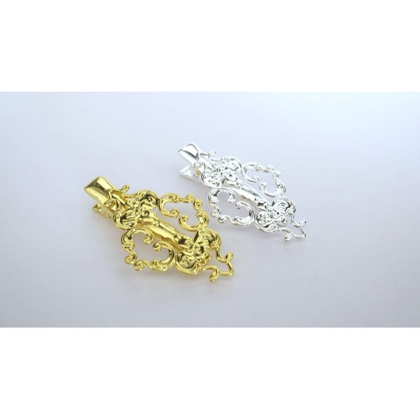 Gold or silver scroll metal alligator hair clip for fine thin hair (Primary color: Silver)
