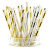 Silver & Gold Shiny Tinsel Holiday Straws (50 Pack) - Formal Christmas Party Supplies, Black Tie Event Paper Foil Straws, Gold & Silver Hollywood Parties