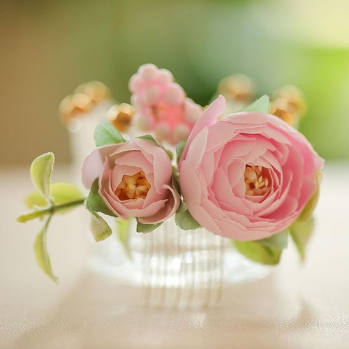 Fangsen Wedding Pink Buds Rose Flowers Floral Comb With Hair Clip Hair Accessories Floral Hair Headpiece