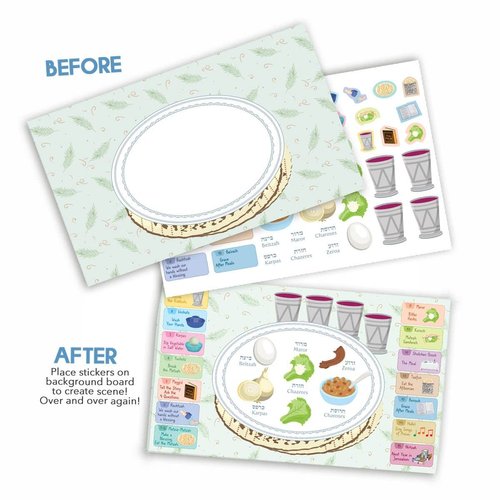 jewFadz Single Pack Pesach Stunning Seder Plate &Beautiful Steps Reusable Sticker Scenes – Best Traditional Passover Creativity Learning Gift for Kids and Adults
