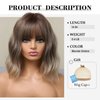 testar Brown Bob Wigs with Bangs Short Ombre Ombre Blonde Wigs for White Women Short Wavy Curly Bob Wigs Natural Synthetic Wigs for Girls Daily Cosplay 14 IN