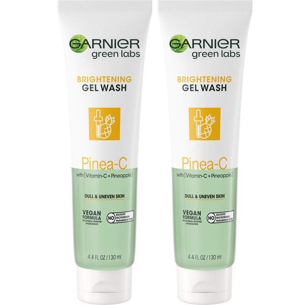 Garnier SkinActive Green Labs Pinea-C Brightening Gel Washable Cleanser with Vitamin C and Pineapple for Dull and Uneven Skin, 2 Count (Packaging May Vary)