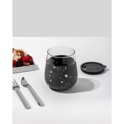 W&P Porter Wine Cocktail Glass w/Protective Silicone Sleeve | Terrazzo Charcoal 15 Ounces | On-the-Go | Reusable | Portable | Dishwasher Safe