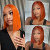 250% Density Ginger Bob Wig Human Hair 14 Inch Straight 13x4 Ginger Orange Lace Front Wigs Human Hair Pre Plucked with Baby Hair Straight Glueless Wigs Human Hair Bob Wigs for Black Women #350