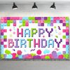 Newwiee 6 x 3.6 ft Birthday Backdrop Banner Birthday Fabric Photography Backdrop Party Decorations for Girls and Boys Birthday Party Supplies(Building Blocks)