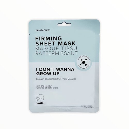 MaskerAide I Don’t Wanna Grow Up Firming Face Mask with Hydrolyzed Collagen, Hydrolyzed Elastin, Natural Ylang-Ylang Oil & Vitamin E, Firm & Soften Lines, Cruelty Free, Korean Skincare, 1 Pack