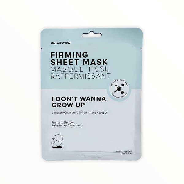 MaskerAide I Don’t Wanna Grow Up Firming Face Mask with Hydrolyzed Collagen, Hydrolyzed Elastin, Natural Ylang-Ylang Oil & Vitamin E, Firm & Soften Lines, Cruelty Free, Korean Skincare, 1 Pack