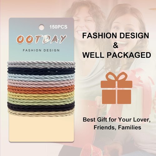 OOTDAY Elastics Hair Bands, No Damage Elastic Ponytail Holder for High Impact Sports, Workouts, Exercise, Mixed Color, 150 Pcs Soft and Stretchy Hair Ties, Mixed Color